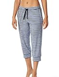 Schiesser Damen Schlafhose 3/4 lang Pyjamaunterteil, blau gestreift, 40