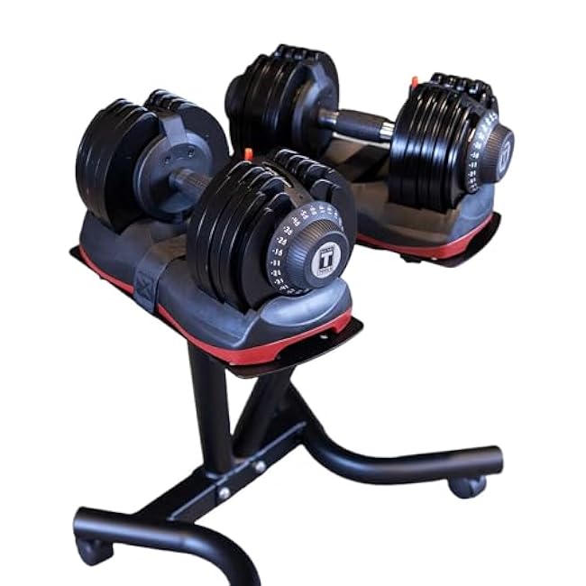 Body-Solid Tools Adjustable Dumbbell Set, 11 lb. to 66 lb. with Stand