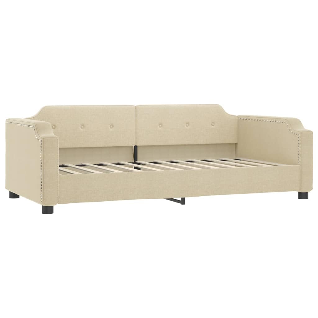 Łóżko dzienne wysuwane z szufladami, kremowe, 80 x 200 cm, obicie materiałowe, sofa do spania z 2 materacami, wytrzymała rama łóżka, meble do sypialni