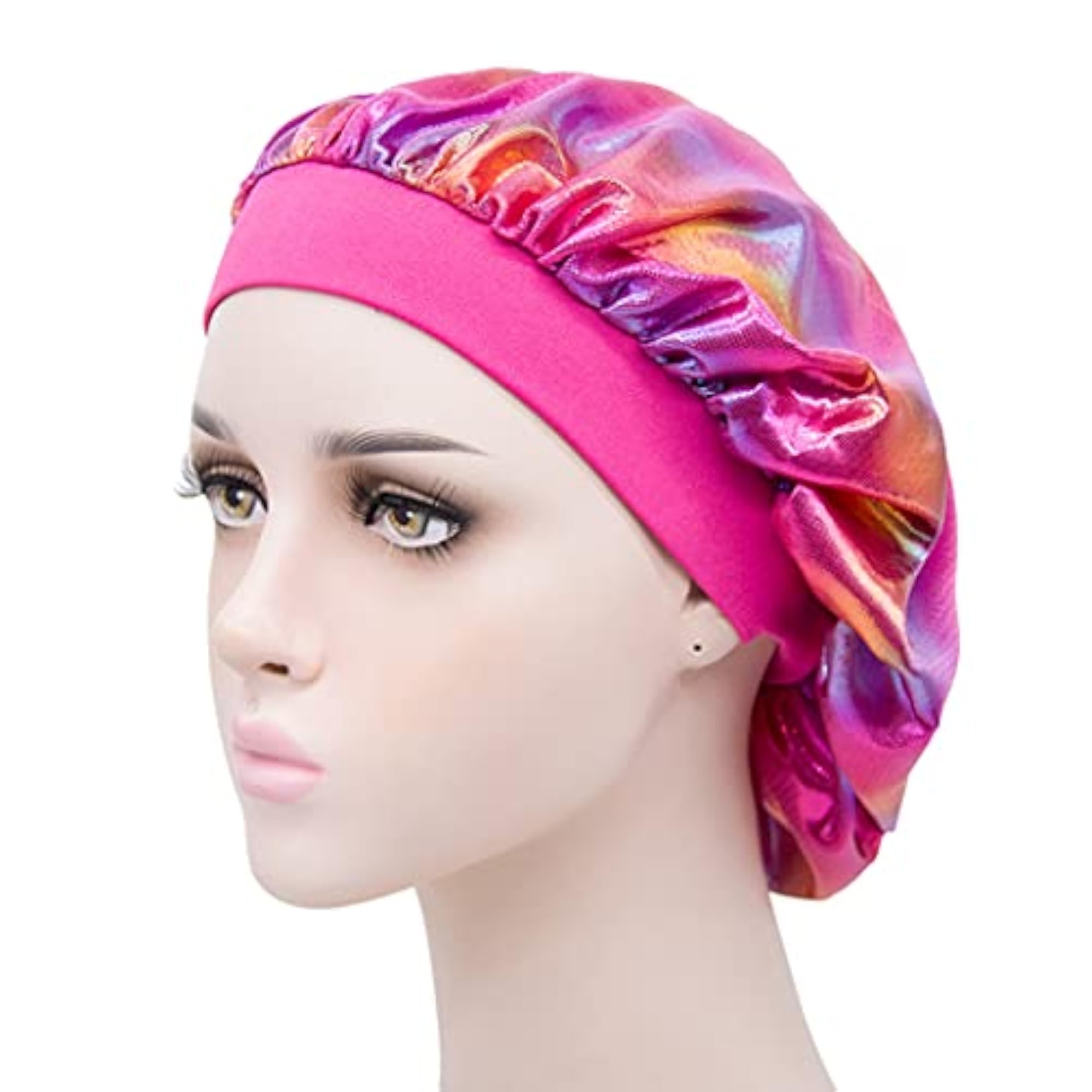 Curly Long Frizzy Wavy Satin Bonnets, 3PCS Set