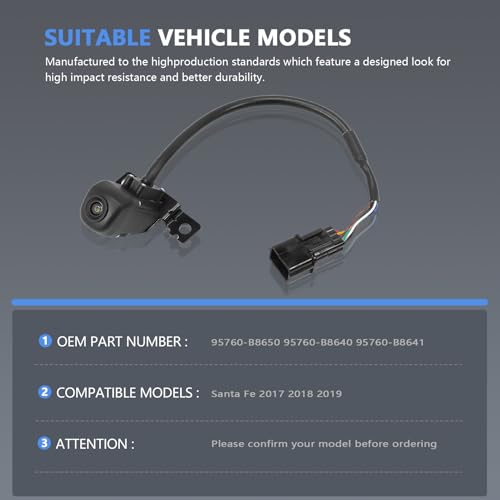 Image of Rear View Backup Camera 7Pin for 2017 2018 2019 Santa Fe SE XL Limited Ultimate 95760-B8650 95760B8650 Parking Assist Reverse Camera Retrovisor