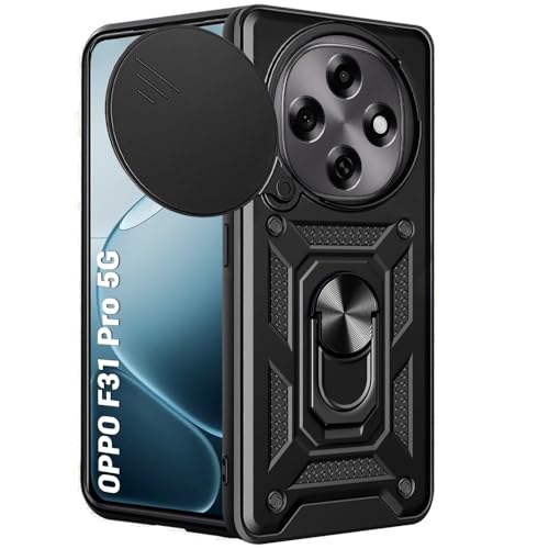 Image of TheGiftKart Tough Armor Bumper Back Cover Case for Oppo F31 Pro 5G | Rotating Camera Cover, Kickstand & Ring Holder | 360 Degree Protection Back Cover Case for Oppo F31 Pro 5G (PC & TPU, Black)
