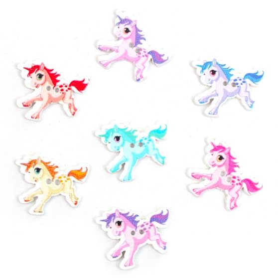CORHAD 50-Piece Mixed Color Unicorn Wood Buttons - 31x28mm 2-Hole Painting Buttons For Sewing & Crafts - View #7