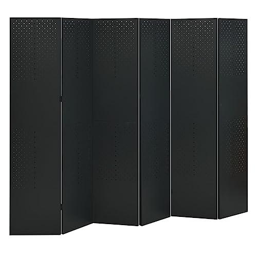 Genérico Biombo Divisor de 6 Paneles Acero Negro 240x180 cm,Mobiliario,Divisores de ambientes-335904