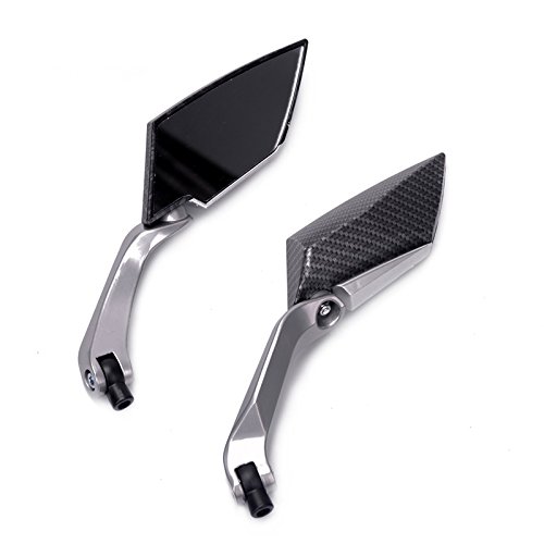 Frenshion Universal Rearview Mirror 8/10mm Diamond Motorcycle Rearview Mirrors For Street Bike Sport Bike Scooter Cruiser Silver Carbon