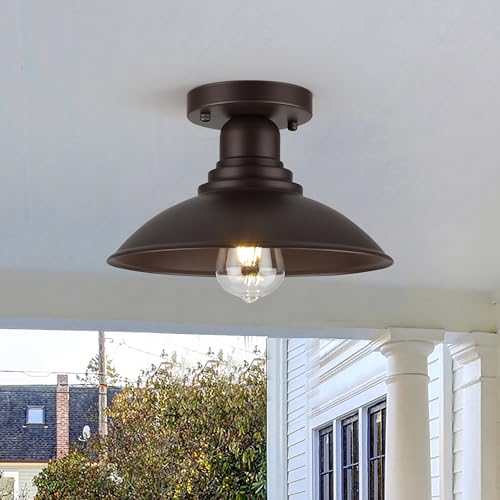 Image of GOLDHILL 10.5 inch Semi Flush Mount Barn Light 2-Pack, Rust-Proof Metal Ceiling Fixture Set, Vintage Farmhouse Lighting for Garage, Porch & Mudroom, Damp Rated
