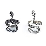 2 Piece Adjustable Snake Cobra Shaped Ring Punk Gothic Exaggerated Spirit Snake Stereoscopic Opening Finger Ring Statement for Women Men Temperament Retro Halloween Jewelry-2 Piece