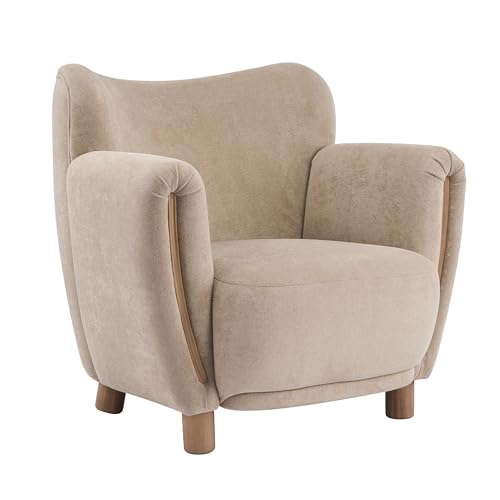 Christopher Knight Home Beba Low Profile Wingback Accent Chair Set of 2, Velvet Club Chair, Bedroom Comfy Reading Chair, Wooden Living Room Single Lounge Sofa, Light Brown by Christopher Knight Home - Used condition - Image 5