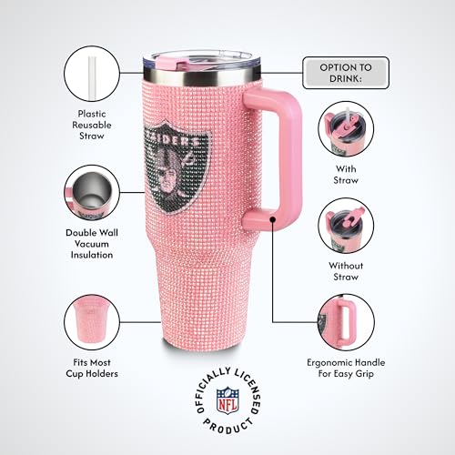Image of The Memory Company Officially Licensed 40oz Pink Bling Game Day Tumbler, Las Vegas Raiders