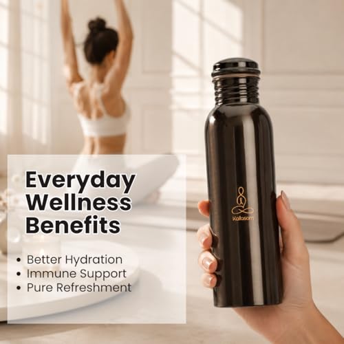 Image of Zen Copper Water Bottle 950ml | 100% Pure Copper Tamba Jal, Ayurvedic for Yoga & Wellness, Detox, Immunity & Hydration, With Cotton Pouch