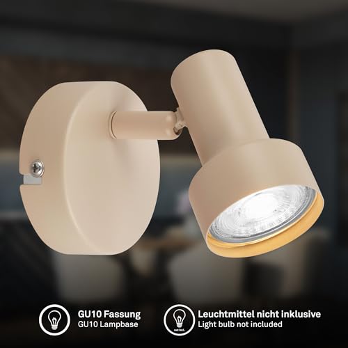 BRILONER - Regulowana lampa ścienna, gniazdo GU10, maks. 9 W, lampa ścienna, sypialnia, kinkiet, lampa do sypialni, 8 x 10,5 cm, beżowy