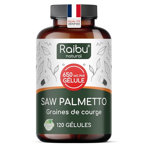 Saw Palmetto - Haute Teneur: 11000 mg de Palmier Nain par Gélule (20:1), avec Graines de Courge - 120 Gélules de Palmier Nain pour 4 Mois d’Utilisation - Végan & Sans Additifs - Raibu