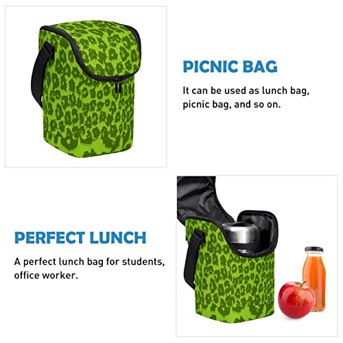Lonchera grande porta comida con correa ajustable y estampado leopardo verde 3
