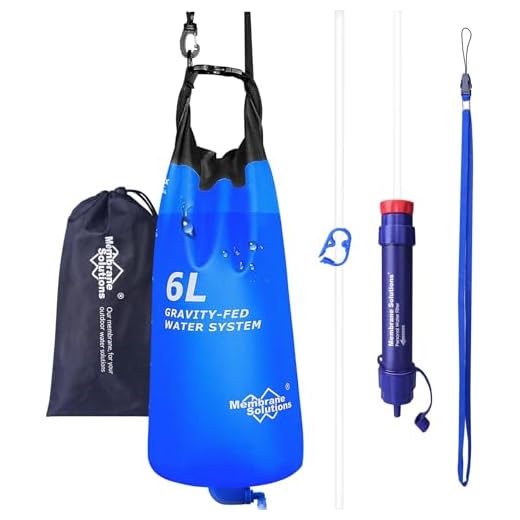 Membrane Solutions Gravity Water Filter Pro 6L, 0.1-Micron Versatile Water Purifier Camping with Adjustable Tree Strap Storage Bag, Survival Gear and Equipment for Group Camping Emergency Preparedness