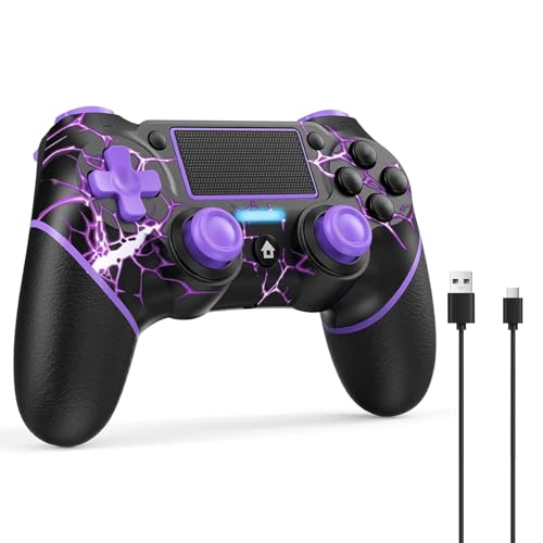 Reddening pour Manette PS4, Manette Pc pour PS4/Pro/Slim/PC, Joystick avec Bouton Turbo/Retour, Double Vibration, Gyroscope 6 axes et écran tactile, Purple