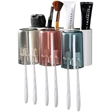 DOVAVA Toothbrush Holders with 3 Cups Bathroom Wall Mounted Holder Set with 2 pcs Adhesive Strips Multifunctional Electric Toothbrush Holder for Bathroom Family Cover