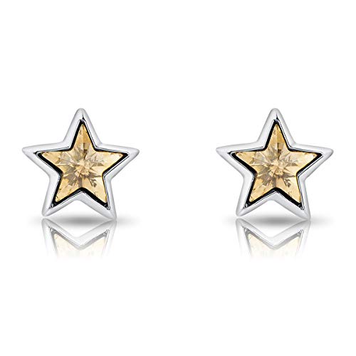 DTPsilver® Petites Boucles/Clous d'Oreilles en Argent Fin 925 - Étoile en Cristaux de Swarovski® Elements - Diamètre: 7 mm - Couleur: Golden Shadow – vue 3