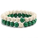 GROPC Natursteinarmband,2 Stück/Set Trendy Couples Armband, 8Mm Türkis Perlen Armbänder Für Männer Frauen, Liebhaber Geschenk Yoga Perlen Armreifen, Elfenbein Und Dunkelgrün