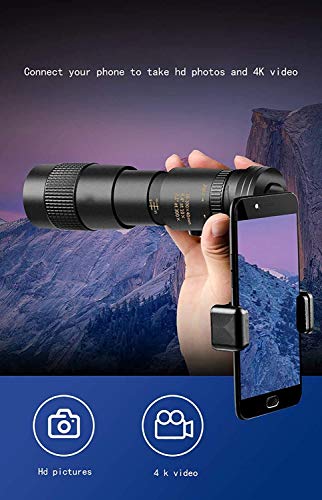 4K 10-300x40mm Super Telephoto Zoom Monocular Telescope, Portable Pocket HD BAK4 Prism Tripod Waterproof Phone Telescope, for SATA HD Hard Drive Adapter Universal (4k, Black)