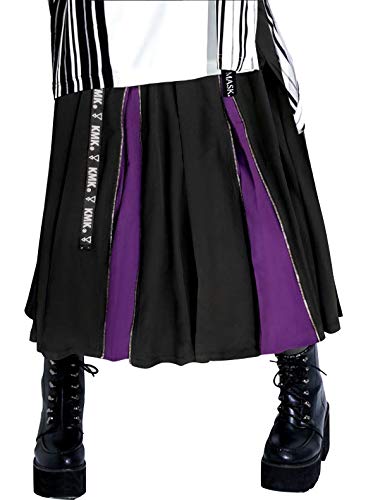 [ケーエムケー] (キングリーマスク) KINGLYMASK セパレートロゴリボンダブルジップ切替パープルレイヤードプリーツスカート (ブラック×パープル)