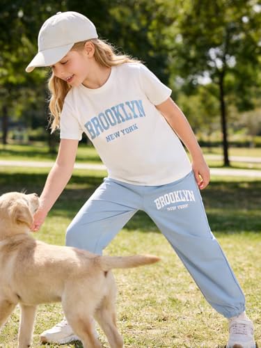 Image of Girls 6 Piece Outfits Casual Cargo Jogger Pants and Basic Love Graphic Print Short Sleeve Top Set 4-12 Years