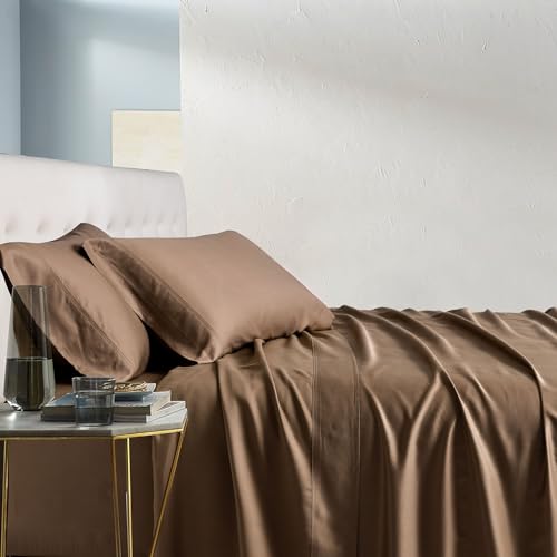Royal Hotel Bedding 100% Natural Viscose Made from Bamboo Sheets, Soft Cooling Sheets, Breathable Hotel Sheet and Pillow Cases, 5 Piece Set - Adjustable King Size - Split-King - Taupe