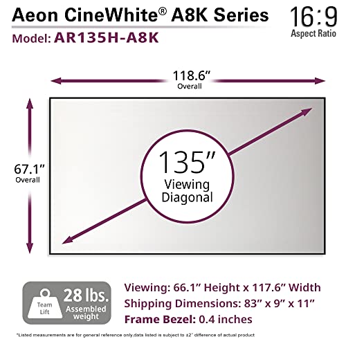 Image of Elite Screens Aeon CineWhite A8K, 135 inch Diag, 16:9 Aspect Ratio, ISF Certified 8K Ultra HD Home Theater Fixed Frame Edge Free Projection Sound Transparent Perforated Weaved Screen, AR135H-A8K