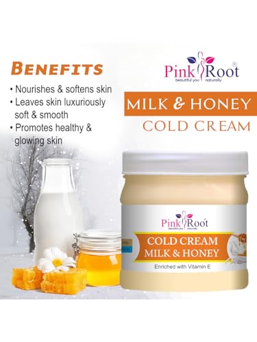 Image of Pink Root Milk & Honey Cold Cream 500ml, Helps in Glowing & Moisturising Skin enriched with Vitamin E Oil, Shea Butter