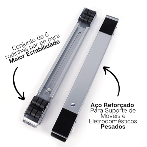 Suporte Com Rodinhas e Base Ajustável Para Geladeiras Máquinas De Lavar Fogão e Móveis Resistente Re