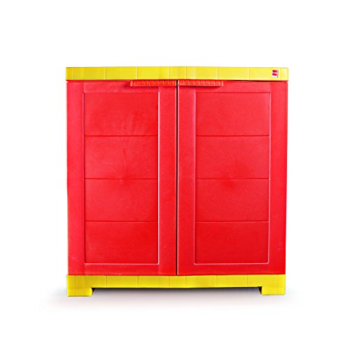 Image of Cello Novelty Compact Plastic Cabinet with Dustproof Doors| 3 Year Warranty | Almirah, Cupboard, Wardrobe for Home, Living Room, Bedroom, Kitchen, Office, Outdoor| Red & Yellow Colour