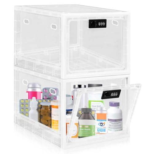Gemaxvoled Afsluitbare doos, 2 stuks doorzichtige dozen voor medicijnen, premium materiaal, afsluitbare opbergdoos, organizer, box voor koelkast, levensmiddelen, snacks, telefoon