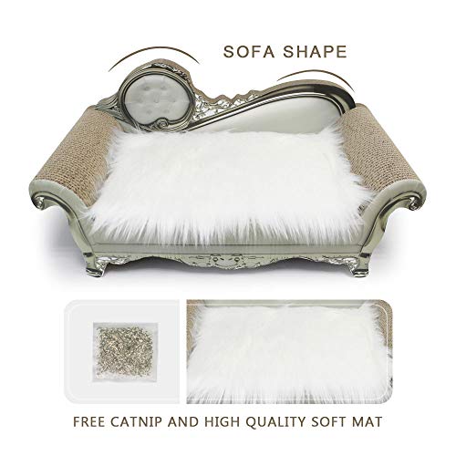 SONGWAY Cat Scratcher Sofa Bed Corrugated Cardboard Scratching Lounge Luxury Scratching Post Furniture Protecter with Faux Fur Mat - Thumbnail 5