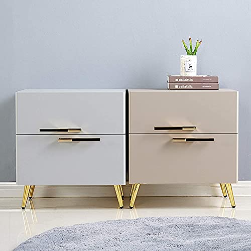 Table de chevet pour chambre avec 2 tiroirs de rangement et poignées dorées