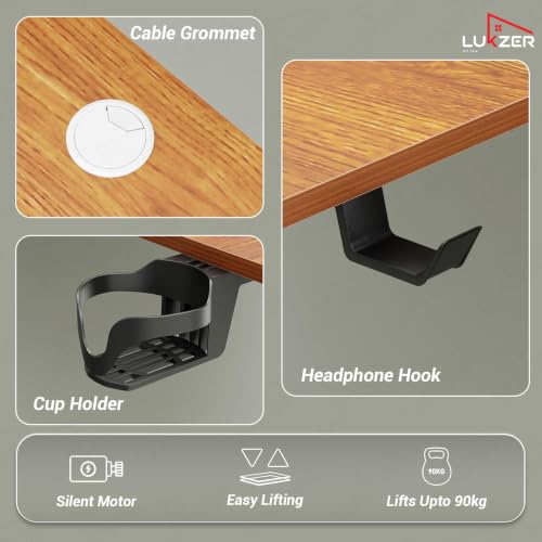 Image of Lukzer Electric Height Adjustable Desk with USB & Type-C Port 3 Memory Preset Advance Controller Ergonomic Work from Home Study Table(EST-003 /UC-White & Oak Brown /120 x 60 cm)DIY with 3-Year Warranty