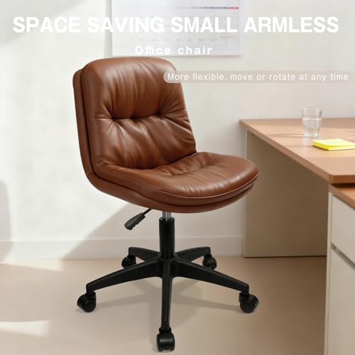 Image of Office Chair, Ergonomic Desk Chair with Padded Cushion & Backrest, Adjustable Height & 360 Swivel, Armless Task Chair for Home Office, Computer Desk & Vanity Brown 1
