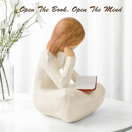 Cuayaes Book Lovers Gifts for Women, Bookshelf Decor Reading Thinker Statue - Image 4