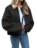 CHARTOU Women Cropped Wool Blend Pea Coat Short Jacket Peacoat Long Sleeve Button Down Crop Jacket (Small,Black)