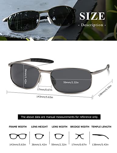 Image of AEVOGUE Polarized Sunglasses For Men Rectangle Metal Frame Retro Sun Glasses AE0535 (Gray&Black, 59)