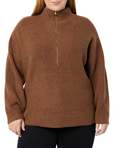 Amazon Essentials Women's Sweaters, Dressy Casual, Mid Gauge Stretch, Half Zip, Polo Collar, Chocolate Heather, Large