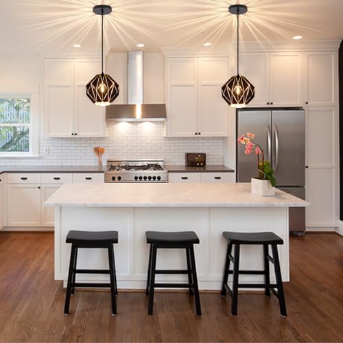 Pendant Light Industrial Vintage Pendant Lamp Retro Farmhouse Ceiling Hanging Light Fixture Black Metal Creative Geometric Diamond Shade Pendant Lighting for Kitchen Island - Image 3