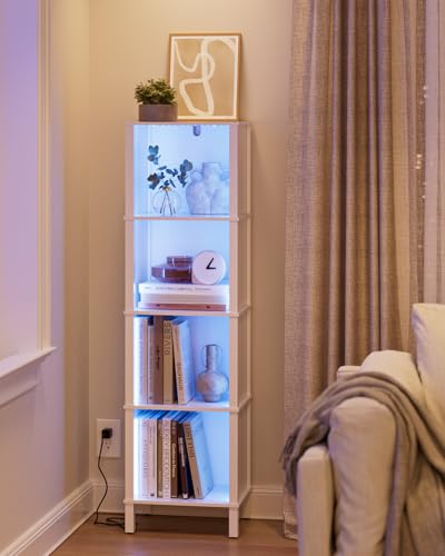 Apetaccat Bookshelf with LED Lights, Modern 4-Tier Bookcase, Open Storage