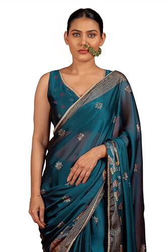Image of MIRCHI FASHION Saree for Woman Chiffon Foil Work Floral Printed | Ethnic Sari for Function and Farewell with Unstitched Blouse Piece (Available in 15 Colors)