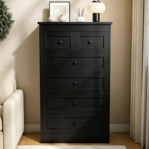 wanan 6 Drawer Dresser for Bedroom, Modern 43.3'' Tall Wood Chest of Drawers, Storage Organizer with Smooth Metal Rails & Anti-Tip Kit