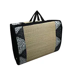 KALA DARSHAN CRAFTS BAZAAR Foldable Korai Grass Mat (5 X 6 ft) with 30MM Soft Foam Product Magic Fabric Black Cotton Comfert Sleep