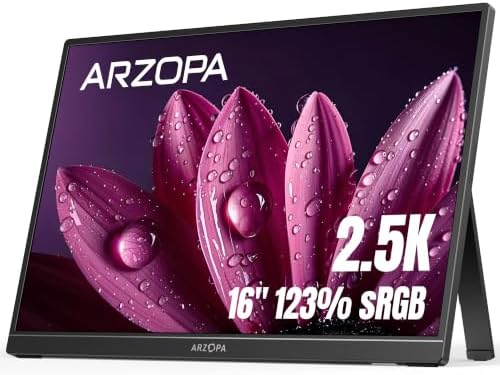 ARZOPA 16" 2.5K Portable Monitor, 2560x1600 QHD IPS Display 123% sRGB