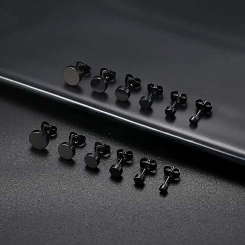 FIBO STEEL 316L Surgical Steel Hypoallergenic Black Stud Earrings for Men Women, Round Waterproof Cartilage & Lobe Jewelry, Comfortable Everyday Fashion Accessory, 5mm by FIBO STEEL - Used condition - US$5.64