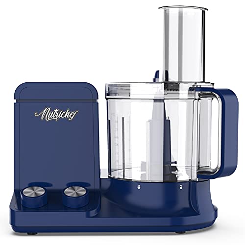 NutriChef Food Processor 2 Liter Capacity – Multipurpose & Ultra Quiet Motor – Includes 6 Attachment Blades & Silicone Feet to Prevent Slippage – 12 Cup Capacity – Pre-Set Speed For Easy Use – Blue