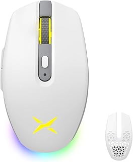 DeLUX Wireless Gaming Mouse with RGB Backlit, PAW3335 with 16000DPI, 6 Programmable Buttons, Two Changeable Top Cover, Multi-Device BT Gamer Mice (M820DC-White)
