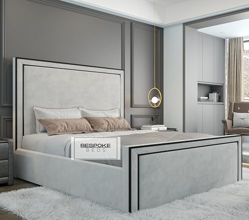 BESPOKE BEDS Fabric Upholstered Bed Frame, Ottoman Storage Bed Frame, Plush Velvet Bed Frame With Black Thread, Double King,Super King Bed Frames (Mustard Plush Velvet, 4FT6 Double)