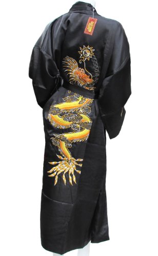 Authentic Oriental Dragon Kimono- Reversible- Black On Black Color #TOP5